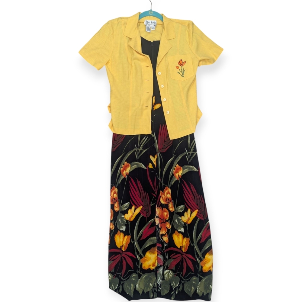 VTG Sheri Martin Floral sleeveless dress with a light yellow jacket Women's 8P